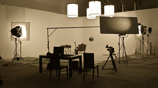 A camera in a film studio