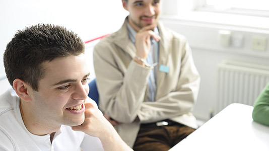 Students conducting a mock focus group