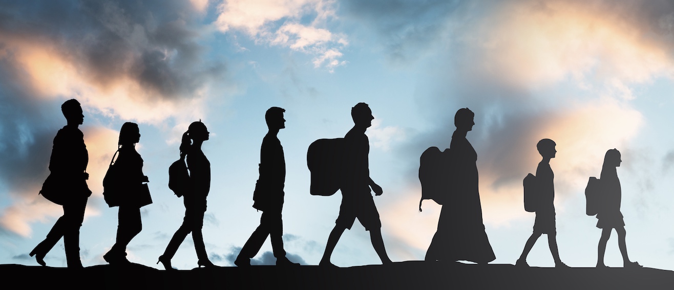 silhouettes of people walking