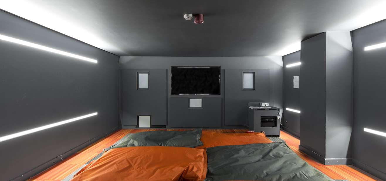 dark grey futuristic cinema room