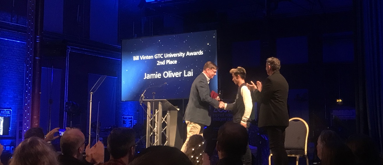 Jamie-Oliver Lai won second place at the prestigious Guild of Television Camera Professionals Bill Vinten University Awards