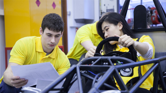 Students work as part of LSBU's IMechE Formula Student team