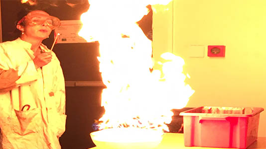 Dr Jasmine Pradissitto shows how a chemical reaction can create fire