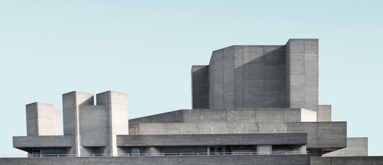 grey brutalist rooftop